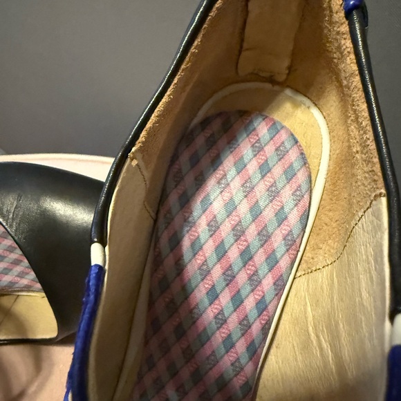 L.A.M.B. Black and Blue Leather Strappy Heels - Picture 6 of 8